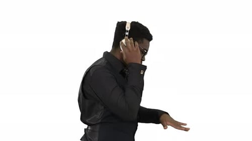 Man Dancing with Headphones on White Background