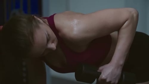 Fit Woman Doing Renegade Row Exercise With Dumbbells