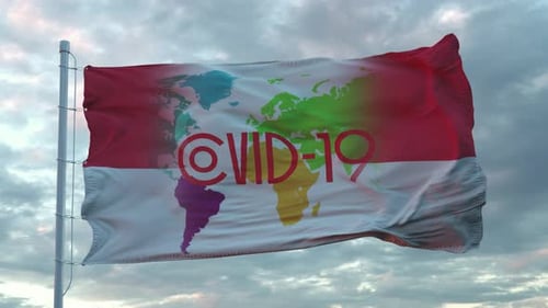 Waving Singapore Flag With Global COVID-19 Text Reveal