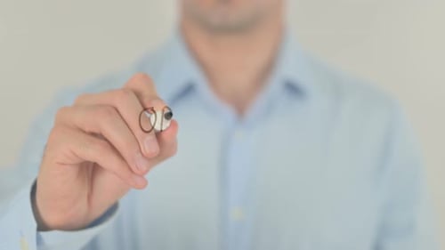 Opportunismus, Mann schreibt auf transparentem Glasschirm