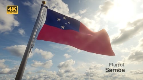Bandera de Samoa en un asta de bandera - 4K
