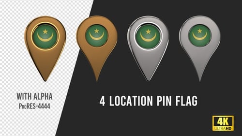 Animated 3D Location Pins with Mauritania Flag Pack