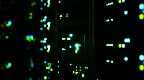 Futuristic Server Rack Lights Blinking Data Center Animation