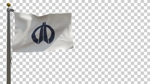 White Flag with Corporate Emblem Waving on Pole