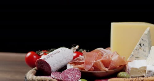 Close Up Food Platter with Meat and Cheese