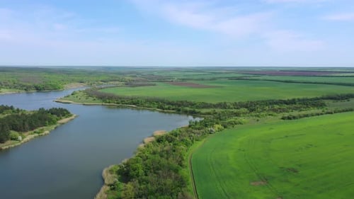 Agricultural fields near the reservoir. Spring time