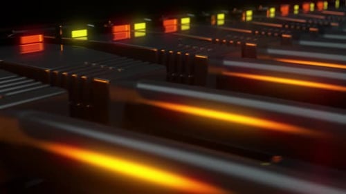 Close up view to network cables connected to the communication switch and server 4k