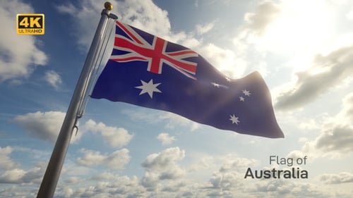 Realistic Australian Flag Waving Animation against Sunny Sky