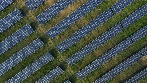 Aerial View of Solar Panel Farm in Countryside