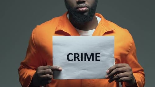 Prisoner Holding a Crime Sign in Orange Jumpsuit