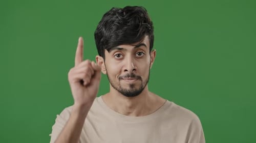 Studio Male Portrait on Green Background Happy Latin Hispanic Arabic Man Young Adult Guy Businessman