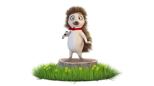Cute 3D Animated Hedgehog Singing on a Tree Stump with Microphone