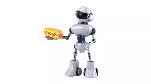 Animated 3D Robot Character Holding a Hotdog