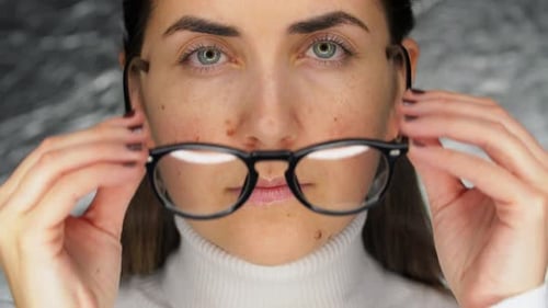 Close Up of Woman's Face or Eyes in Glasses