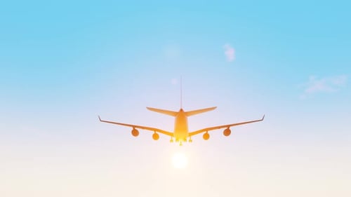 Düsenflugzeug fliegt über Sonnenuntergang 4K