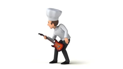 Animated Cartoon Chef Playing Electric Guitar