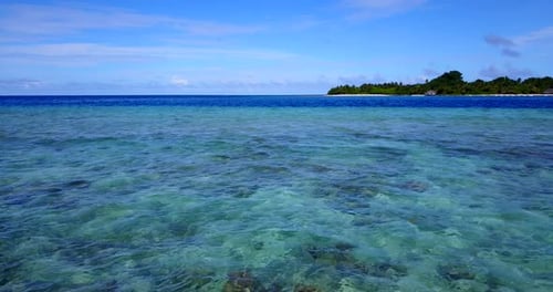 Tropical aerial tourism shot of a paradise sunny white sand beach and blue water background in best