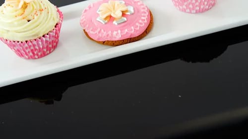 Close-up of delicious cupcake in tray