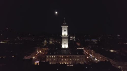 Arial View of City Lviv Ukraine Rynok Square Popular Touristic Destination in Christmas Time