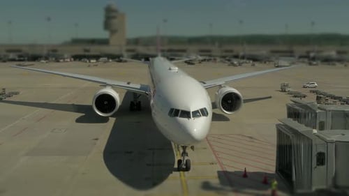 Modern Airplane Airliner Landing at Airport