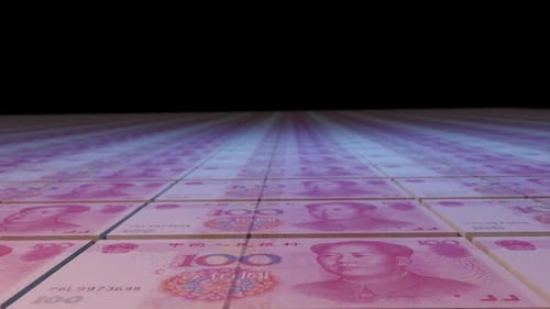 Chinese Yuan dollar money currency printing seamless loop animation background