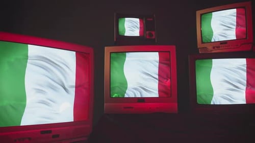 Vintage Televisions Displaying Animated Italian Flag