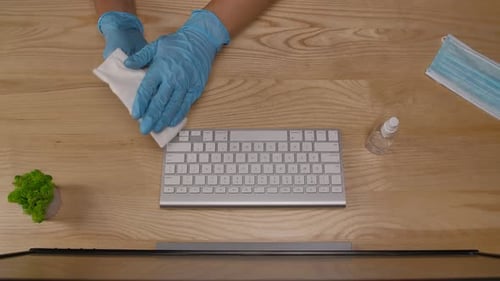 Cleaning Computer Keyboard and Mouse with Gloves On
