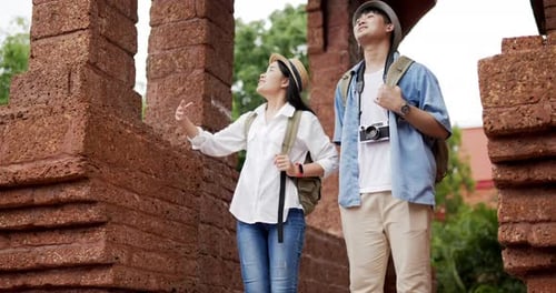 Couple visit ancient temple