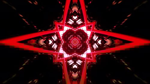 Abstract Futuristic Tunnel Flythrough with Pulsating Red Neon Lights