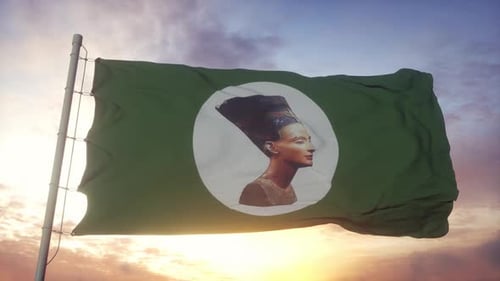 Realistic Waving Flag Featuring Ancient Egyptian Nefertiti Bust