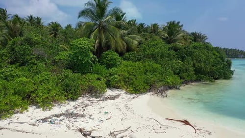 Aerial top view nature of paradise bay beach vacation by blue lagoon with white sandy background of