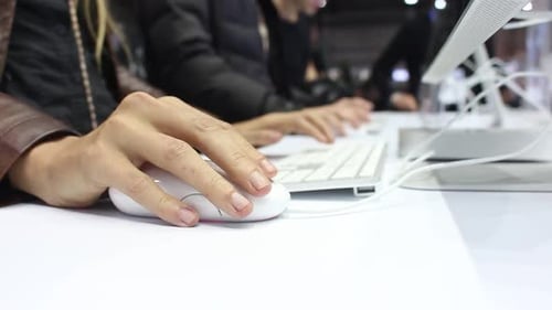 Geschäftsfrau mit einer modernen Computermaus