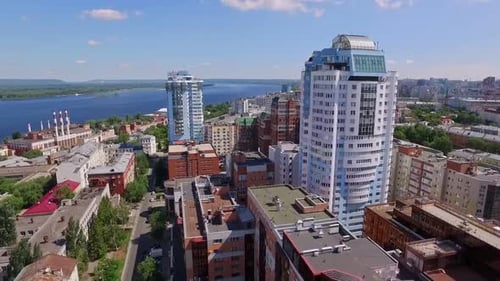 Aerial View of Cityscape at Sunny Summer Day