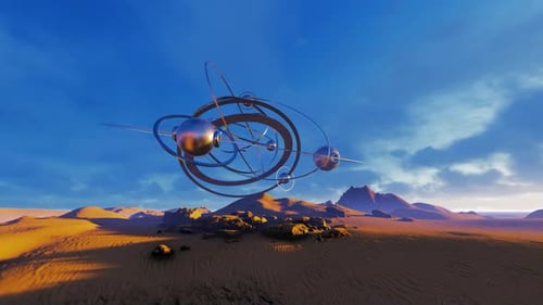 Alien Ship Over The Desert Landscape