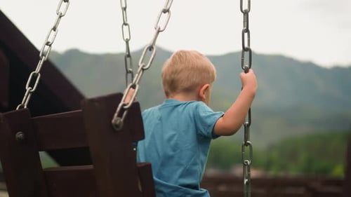 Child Swinging Peacefully on Wooden Swing Set