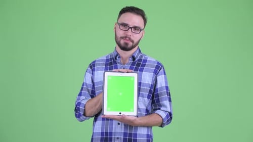 Man Holding Tablet with Chroma Key Green Screen