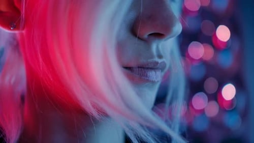 Woman's Face in Blue and Red Lights