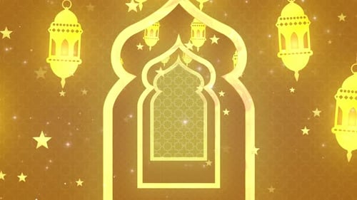 Golden Islamic Arches and Lanterns Animation for Festive Backgrounds