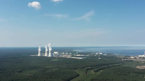 Smoking Cooling Towers at Nuclear Power Plant