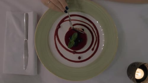 Having a dessert in restaurant