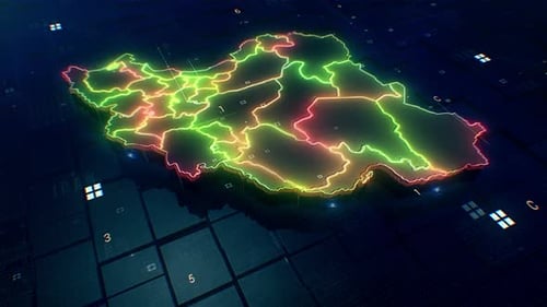 Futuristic Digital Map with Glowing Network Data Lines