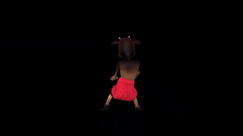 Funny Animated Cartoon Cow Character Dancing on Black Background