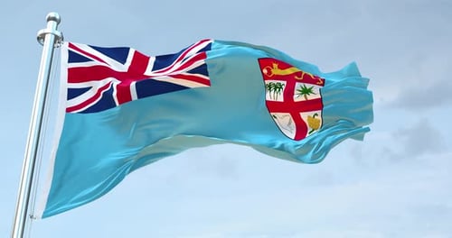 Realistic Fiji Flag Waving in Wind on a Flagpole Seamless Loop