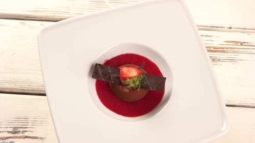 Delicious Dessert with Strawberry on White Plate