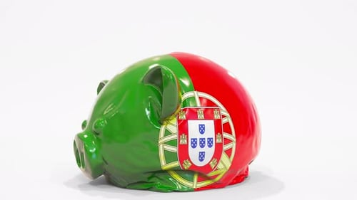 Fluid 3D Portugal Flag Piggy Bank Melting Animation
