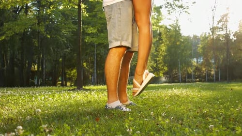 Romantic Couple Embracing in Sunny Park