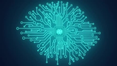 Aprendizado de máquina em animação de chipset cerebral de inteligência artificial