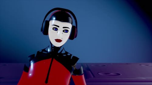 Futuristic 3D Robot Wearing Headphones Animation