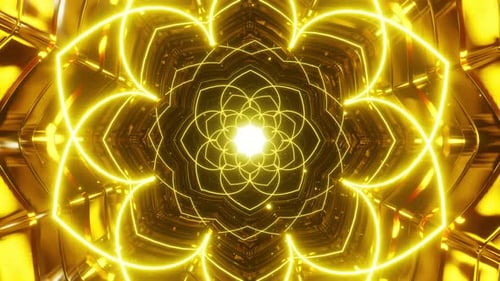 Abstract Golden Geometric Neon Light Tunnel Loop