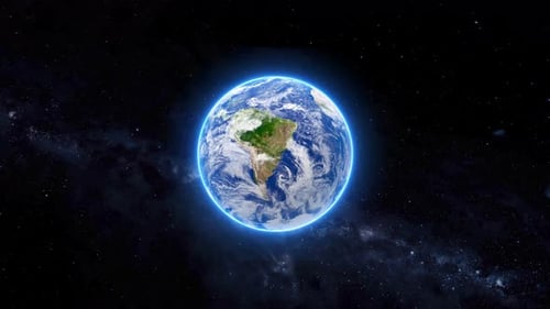 Rotating Earth with Blue Aura in Dark Space